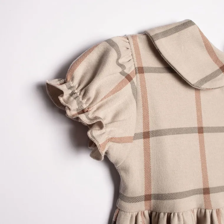 Sukienka dziewczęca z krótkim rękawem, beżowa, Nicol