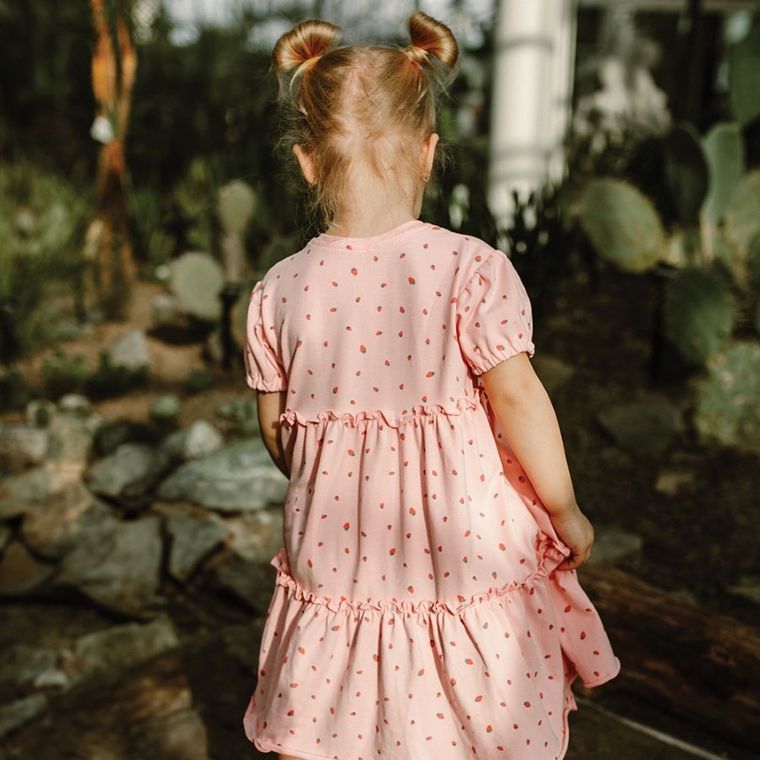 Sukienka dziewczęca z krótkim rękawem, różowa, Eevi