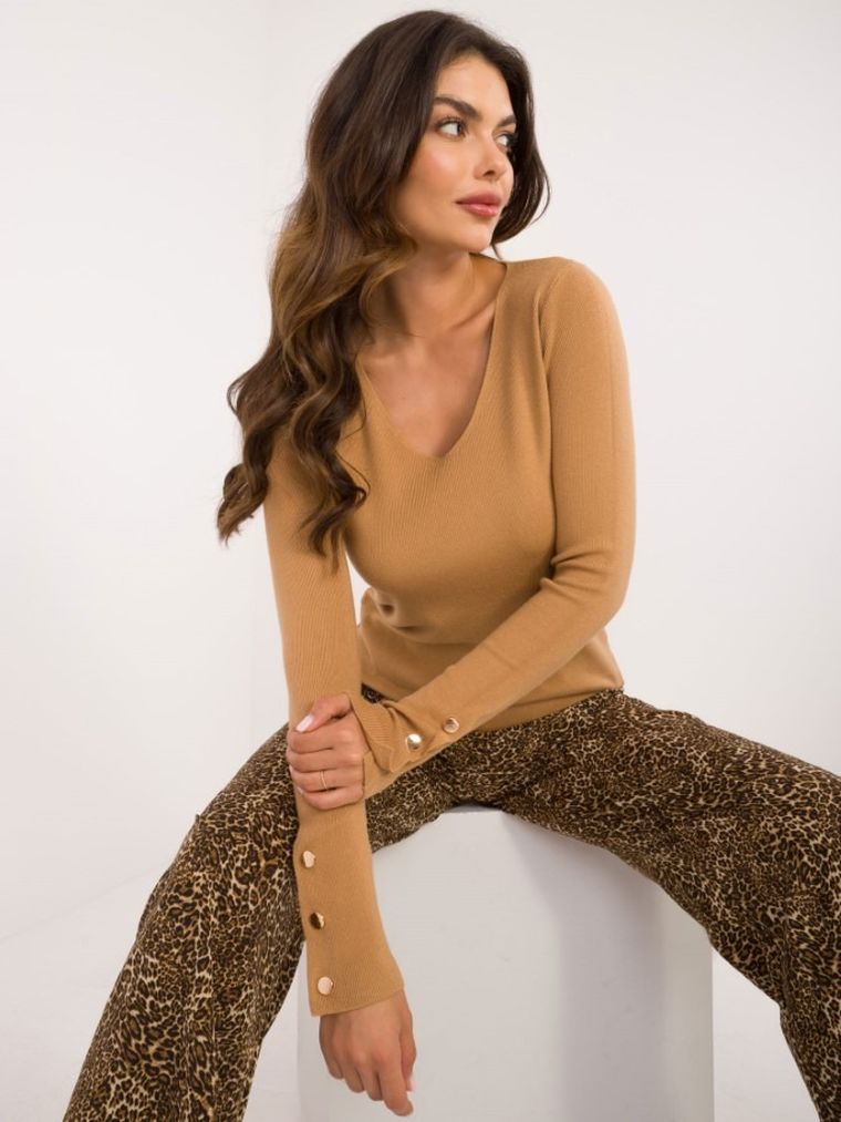 Sweter damski, beżowy, Italy Moda