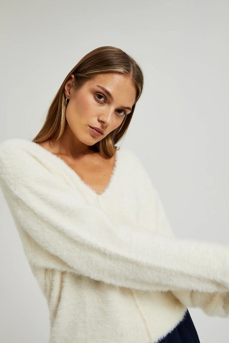 Sweter damski, biały, Moodo