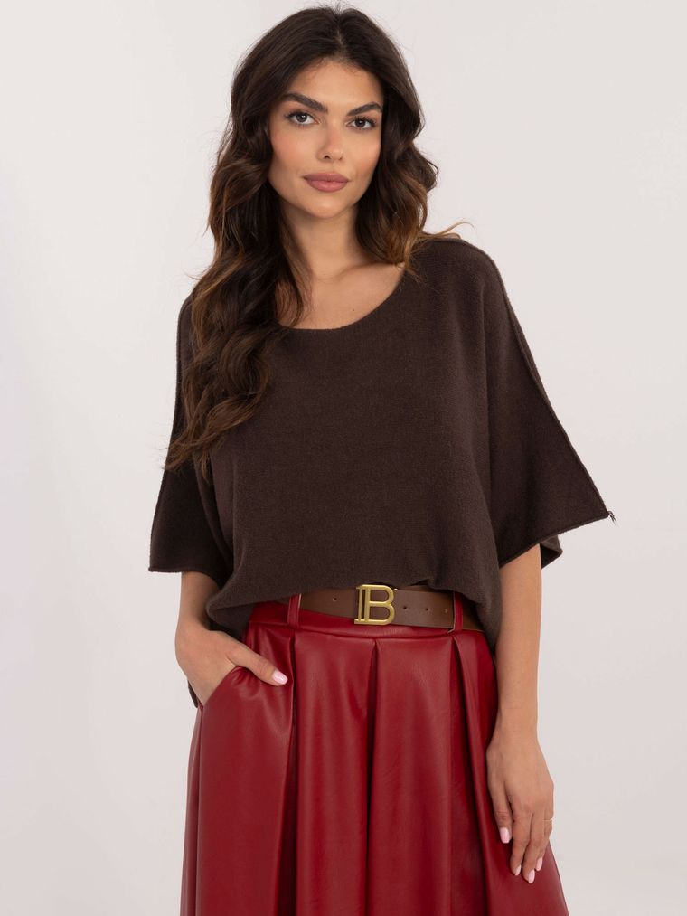 Sweter damski, brązowy, oversize, Basic Feel Good