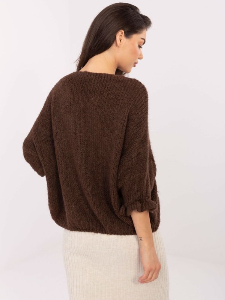 Sweter damski, oversize, brązowy, Italy Moda