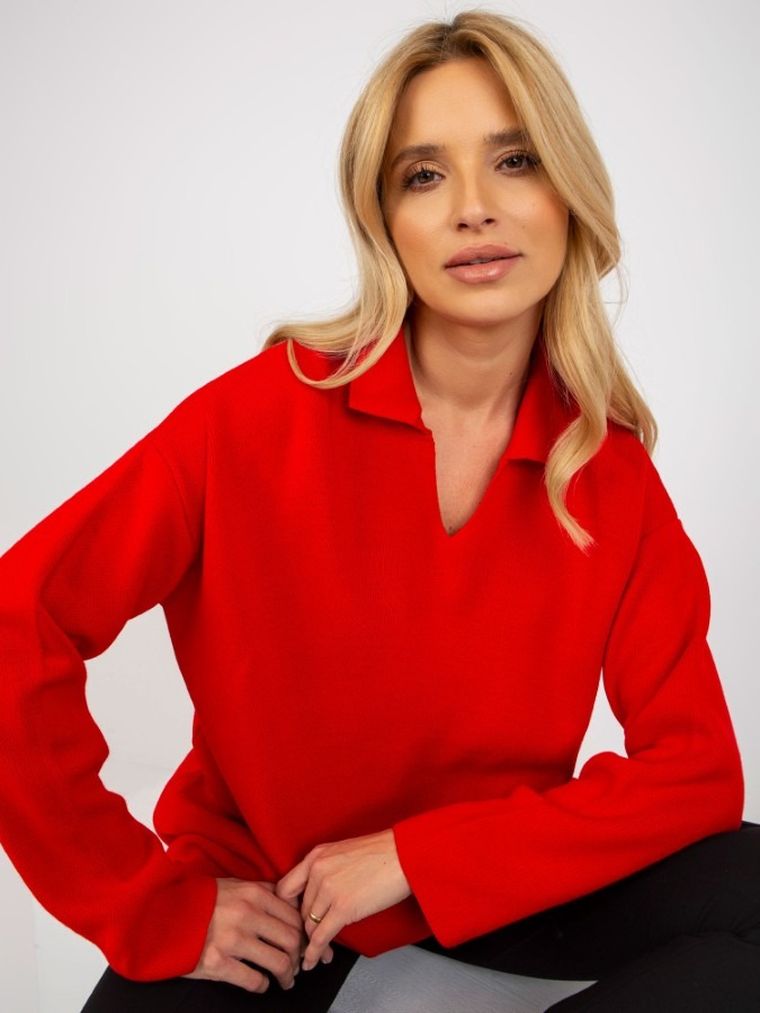 Sweter damski, oversize, czerwony, Rue Paris