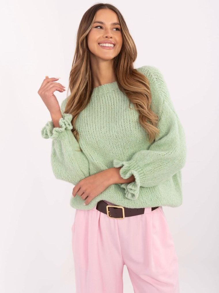 Sweter damski, oversize, zielony, Italy Moda