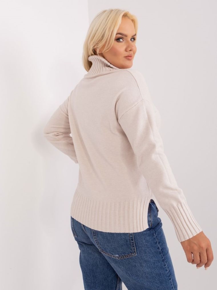 Sweter damski, plus size, beżowy, P-M