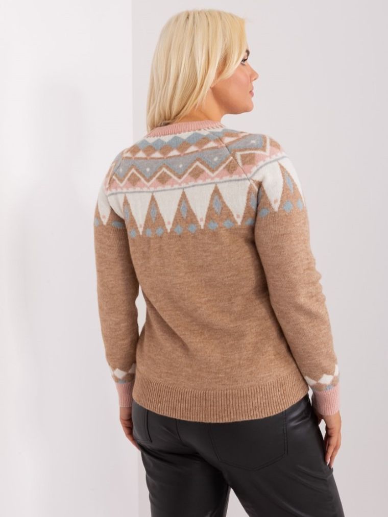 Sweter damski, plus size, beżowy, P-M