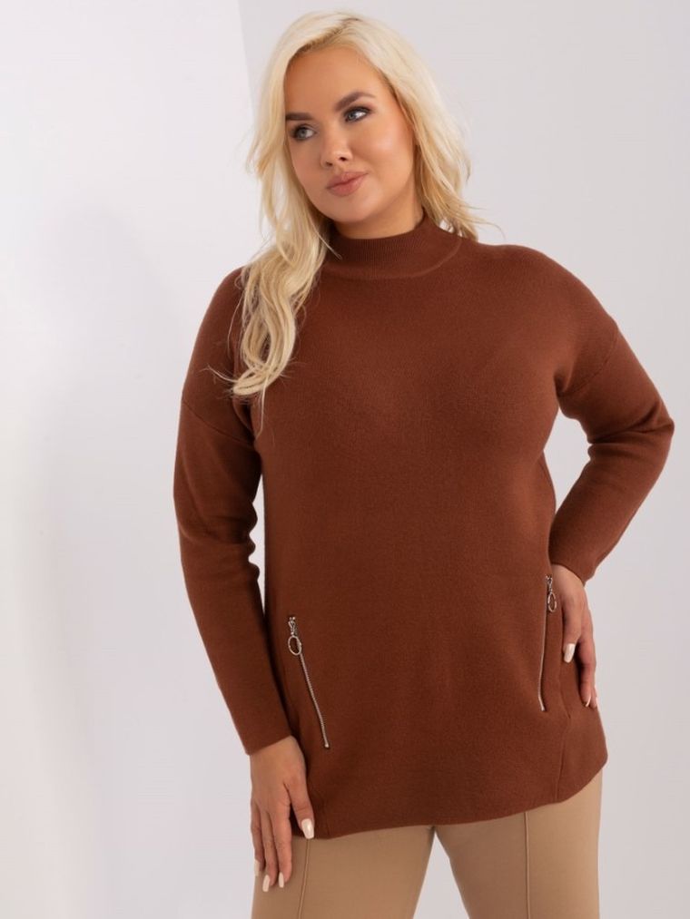 Sweter damski, plus size, brązowy, P-M