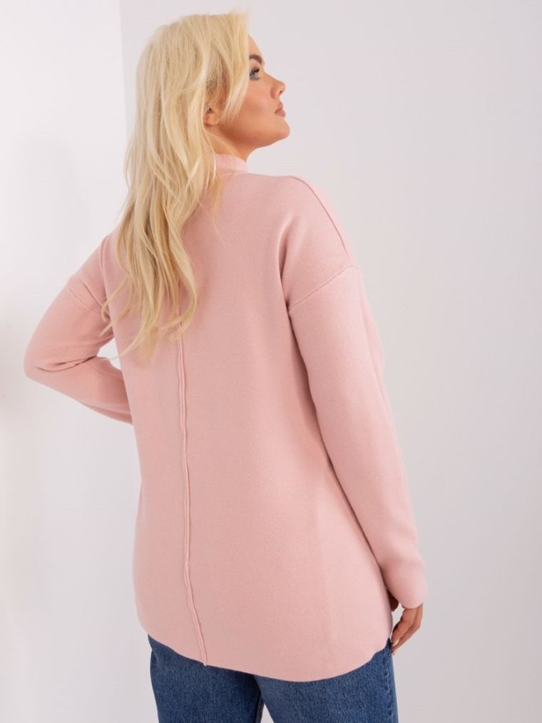 Sweter damski, plus size, różowy, P-M