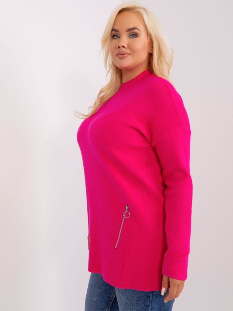 Sweter damski, plus size, różowy, P-M