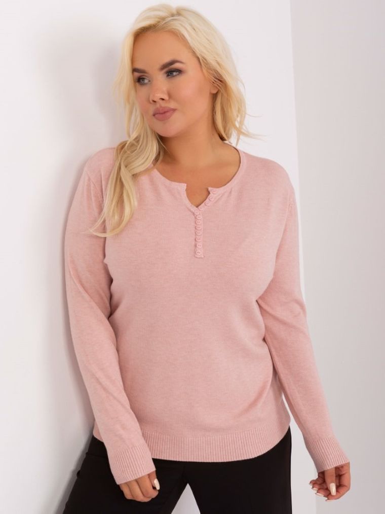 Sweter damski, plus size, różowy, P-M
