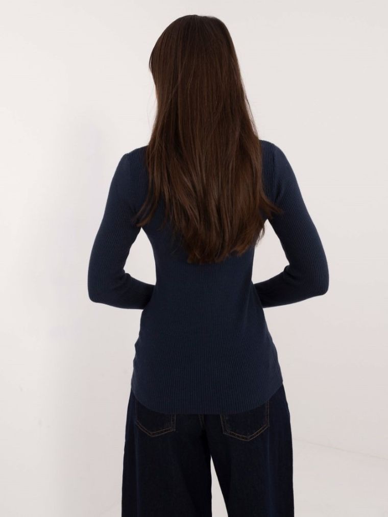 Sweter damski, prążkowany, granatowy, Italy Moda