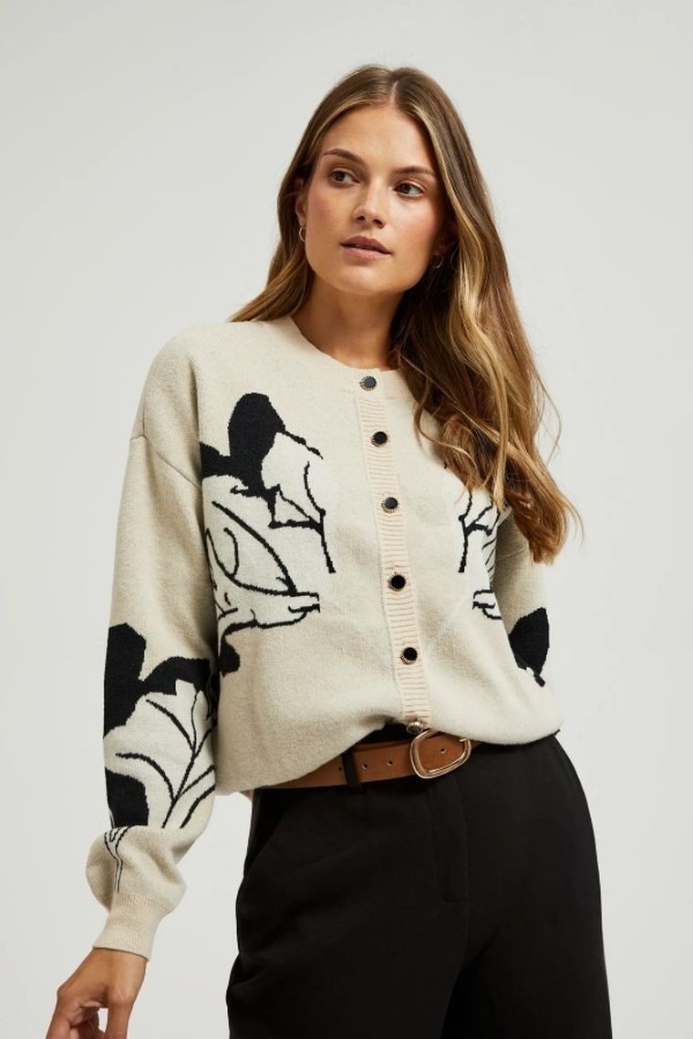 Sweter damski, rozpinany, beżowy, Moodo