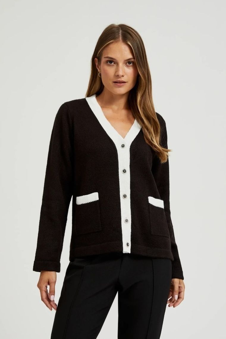 Sweter damski, rozpinany, czarny, Moodo