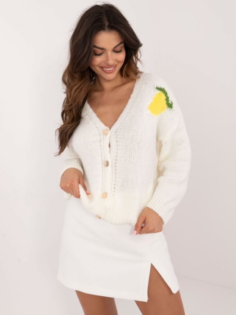 Sweter damski, rozpinany, ecru, Italy Moda