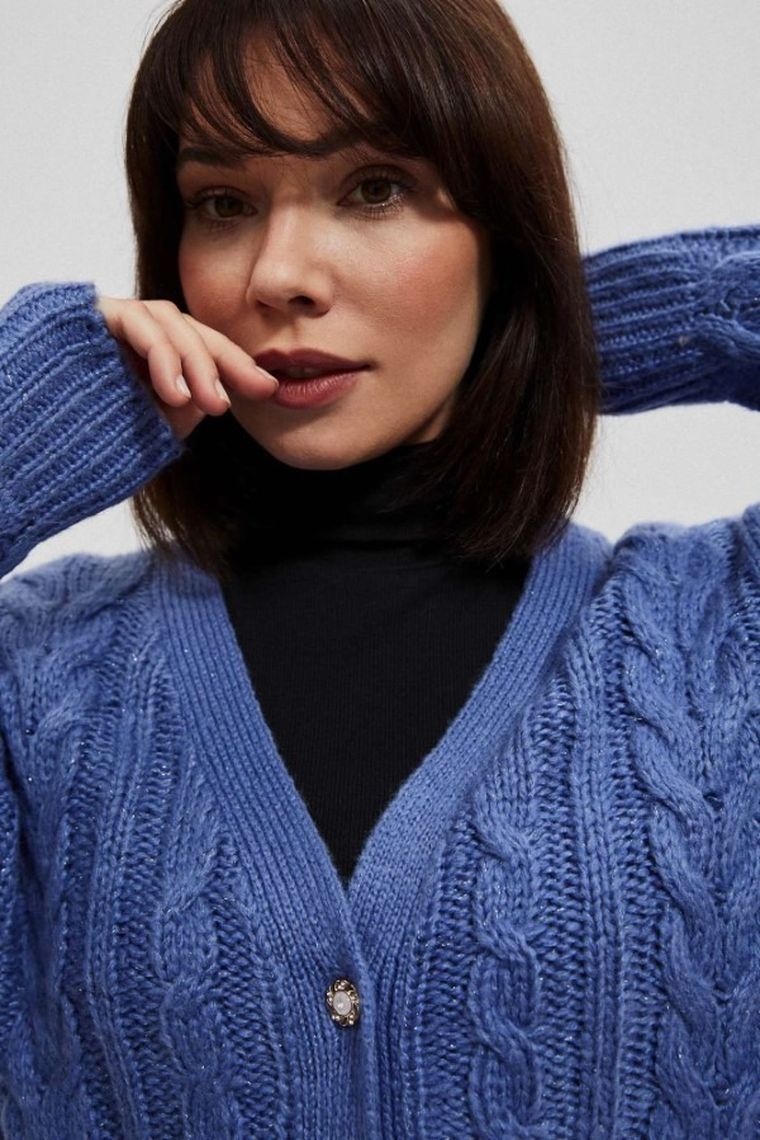 Sweter damski, rozpinany, niebieski, Moodo