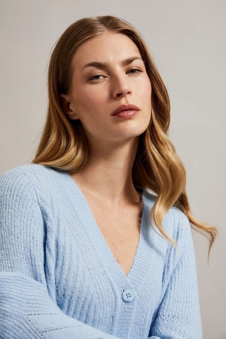 Sweter damski, rozpinany, niebieski, Moodo