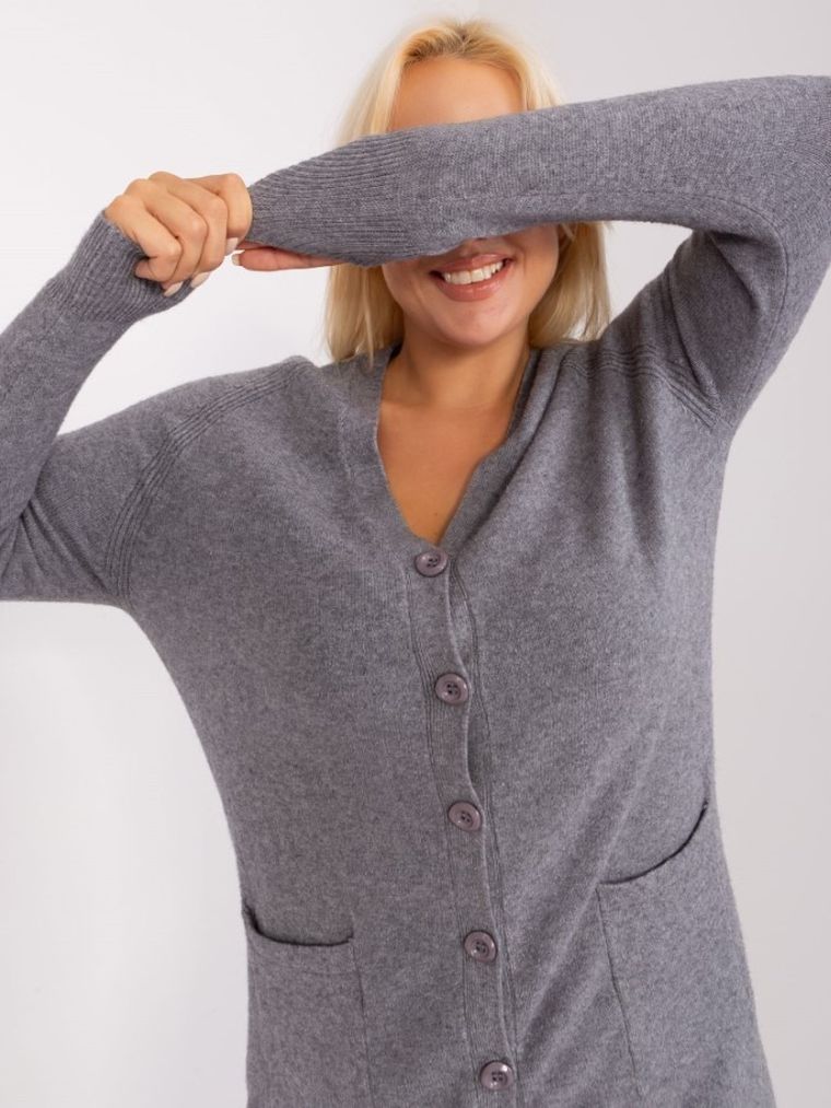 Sweter damski, rozpinany, plus size, szary, P-M