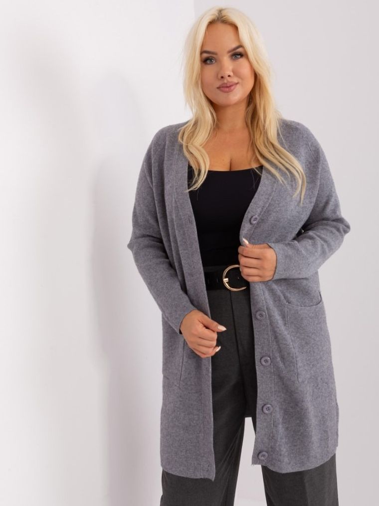 Sweter damski, rozpinany, plus size, szary, P-M