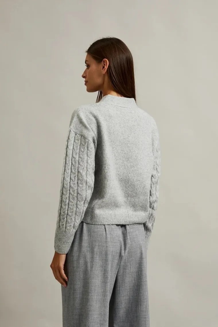 Sweter damski, rozpinany, szary, Moodo