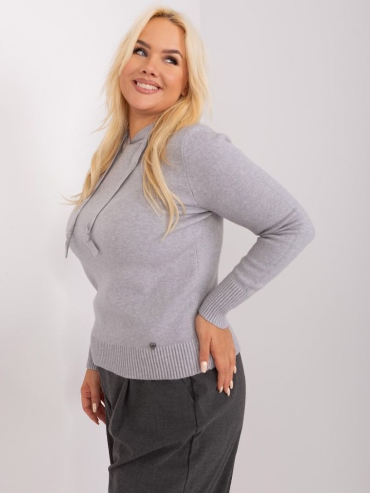 Sweter damski z kapturem, plus size, szary, P-M