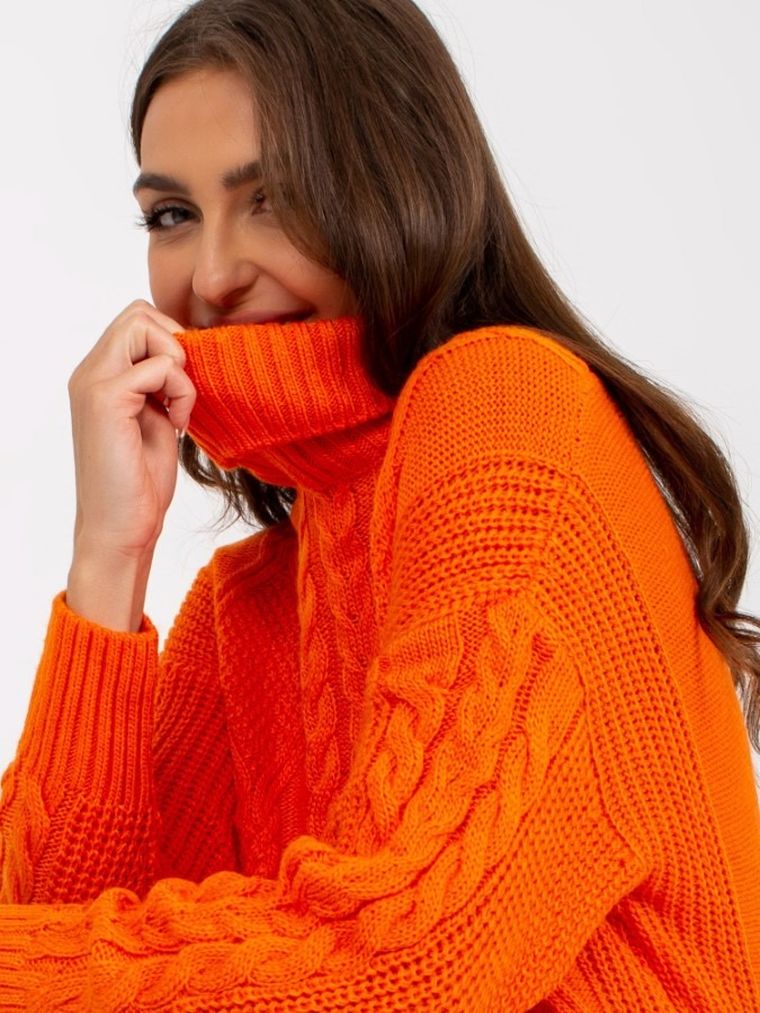 Sweter damski z wełną, pomarańczowy, Rue Paris