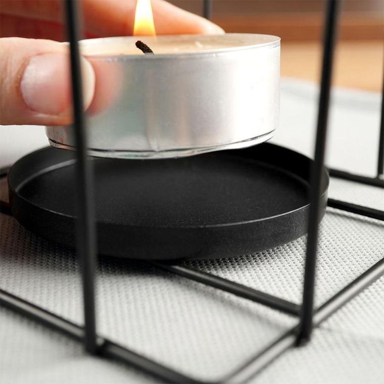 Świecznik na świeczki tealight, metalowy czarny, klatka dla ptaków