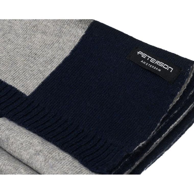 Szalik męski z wełną, granatowo-szary, Peterson