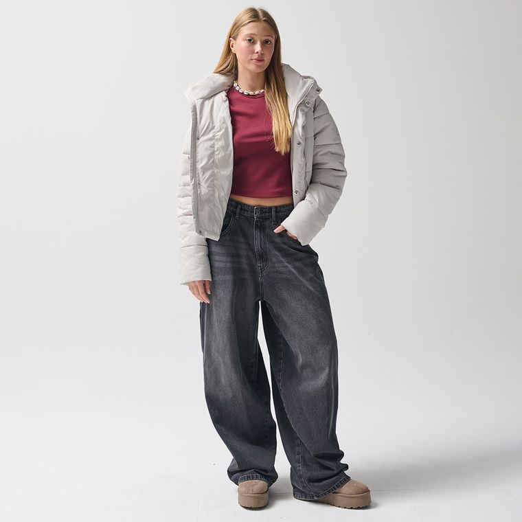 Szara ocieplana kurtka z kapturem cropped NOWEAR