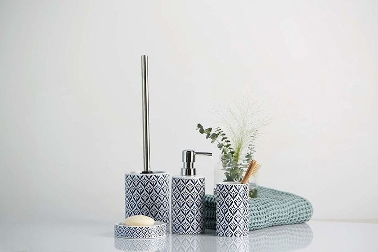 Szczotka do WC i pojemnik ceramiczny ze śródziemnomorskim wzorem, Lorca