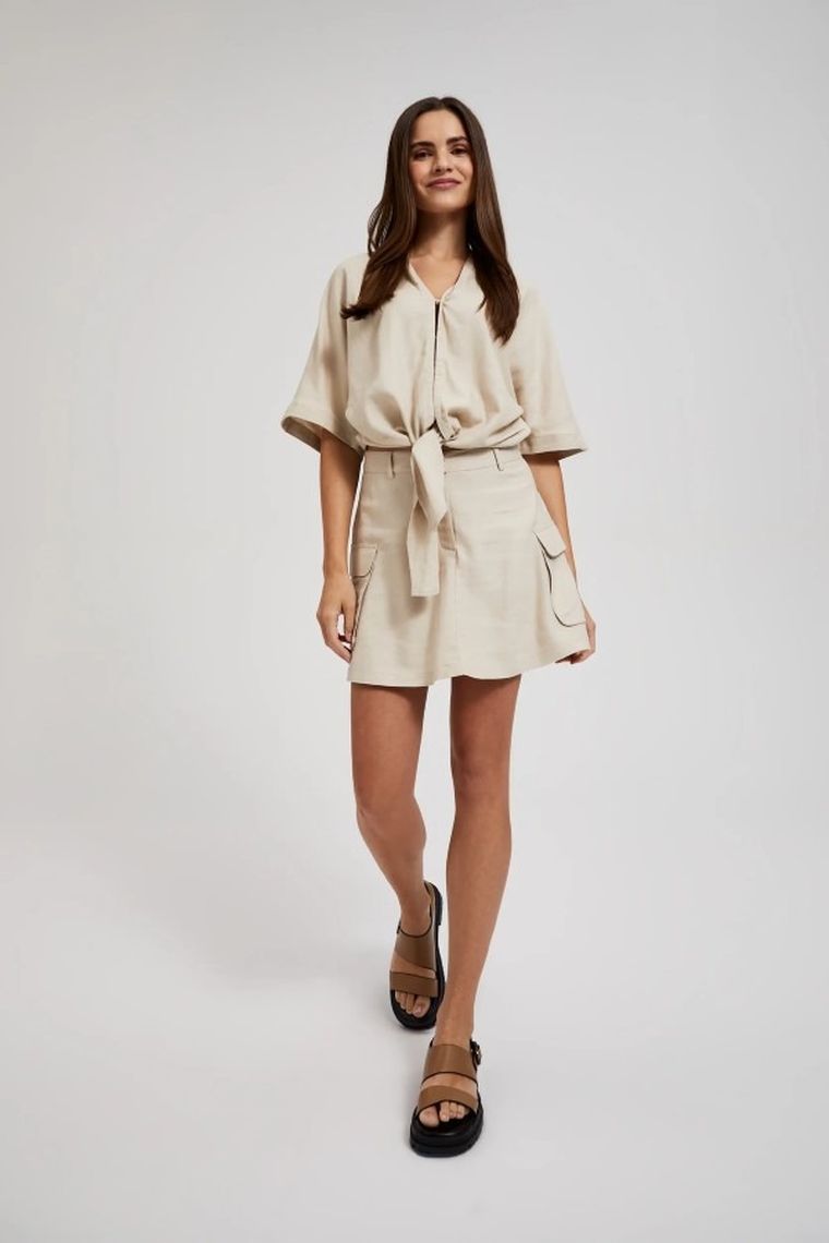 Szorty damskie z lnem, beżowe, Moodo