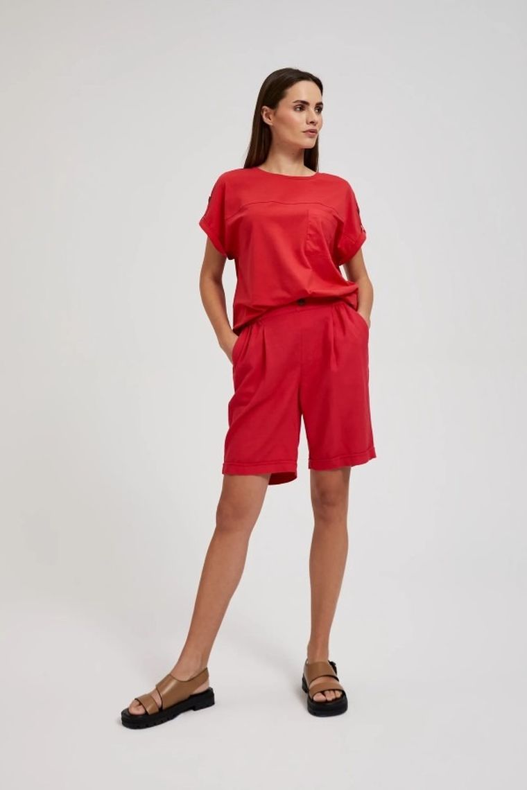Szorty damskie z lnem, czerwone, Moodo