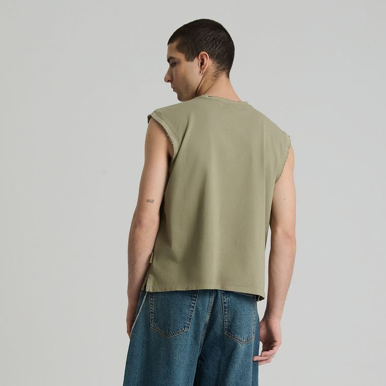 T-shirt bez rękawów khaki NOWEAR