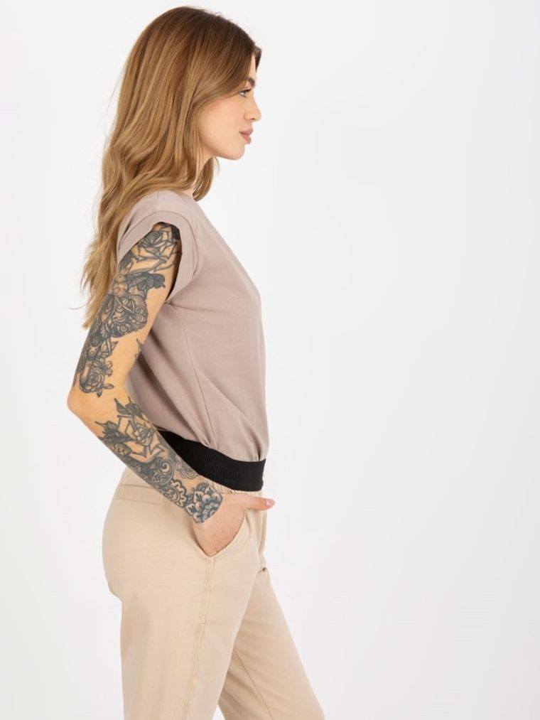 T-shirt damski, beżowy, Basic Feel Good