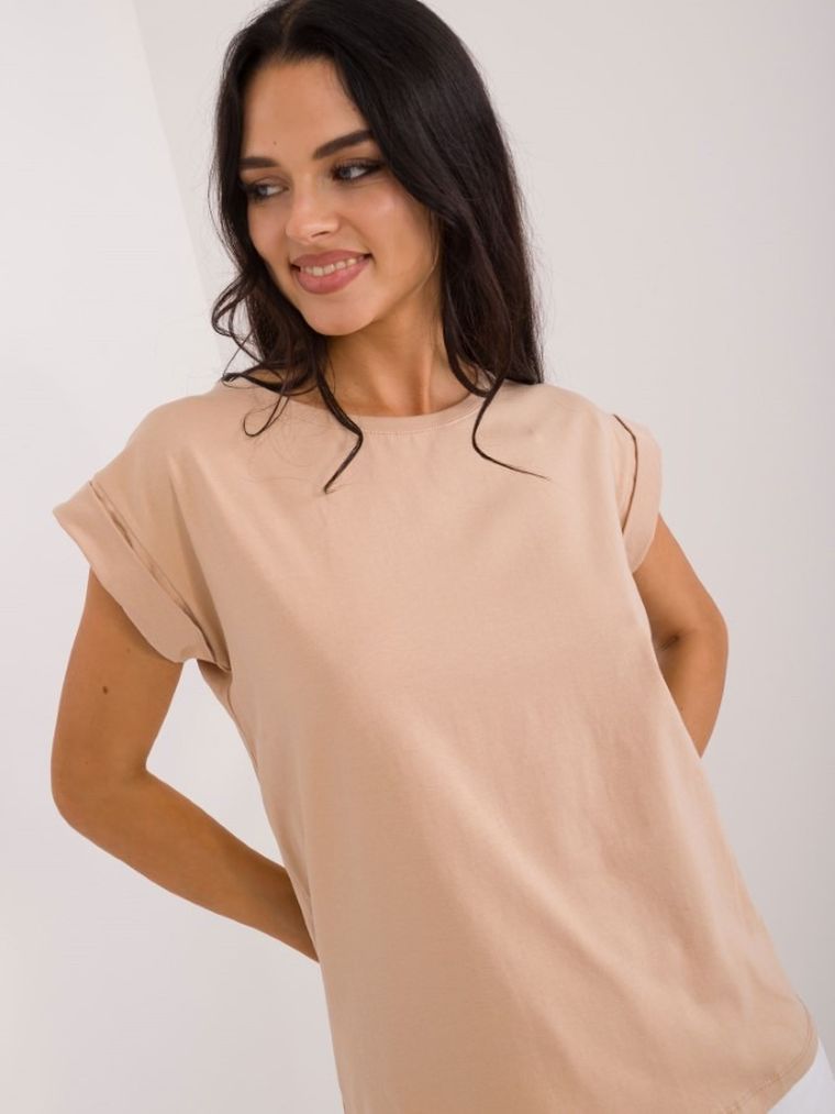 T-shirt damski, beżowy, Basic Feel Good