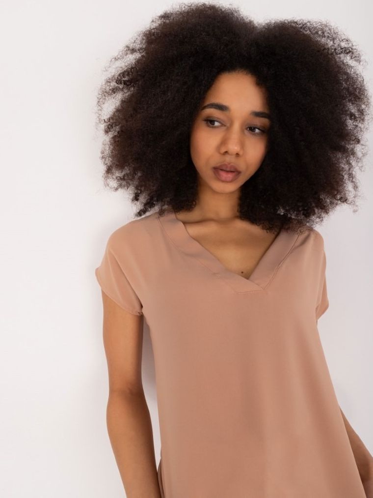 T-shirt damski, beżowy, Basic Feel Good