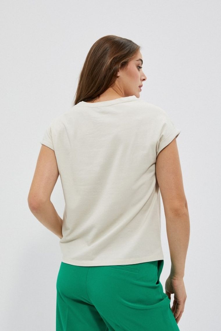 T-shirt damski, beżowy, Moodo