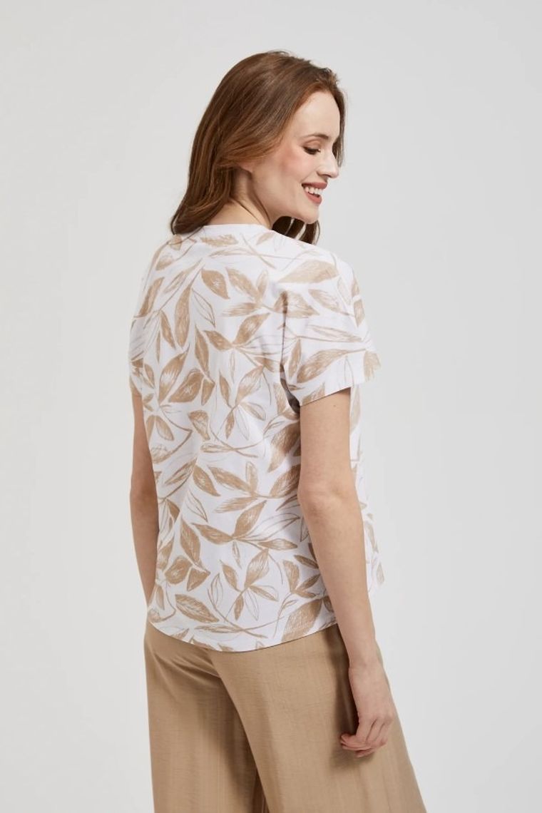 T-shirt damski, beżowy, Moodo