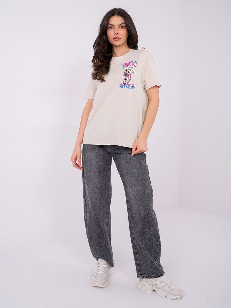 T-shirt damski, beżowy, Sublevel