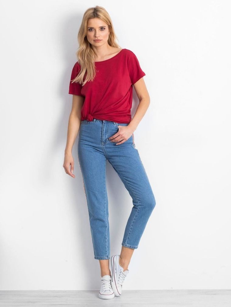 T-shirt damski, bordowy, Basic Feel Good