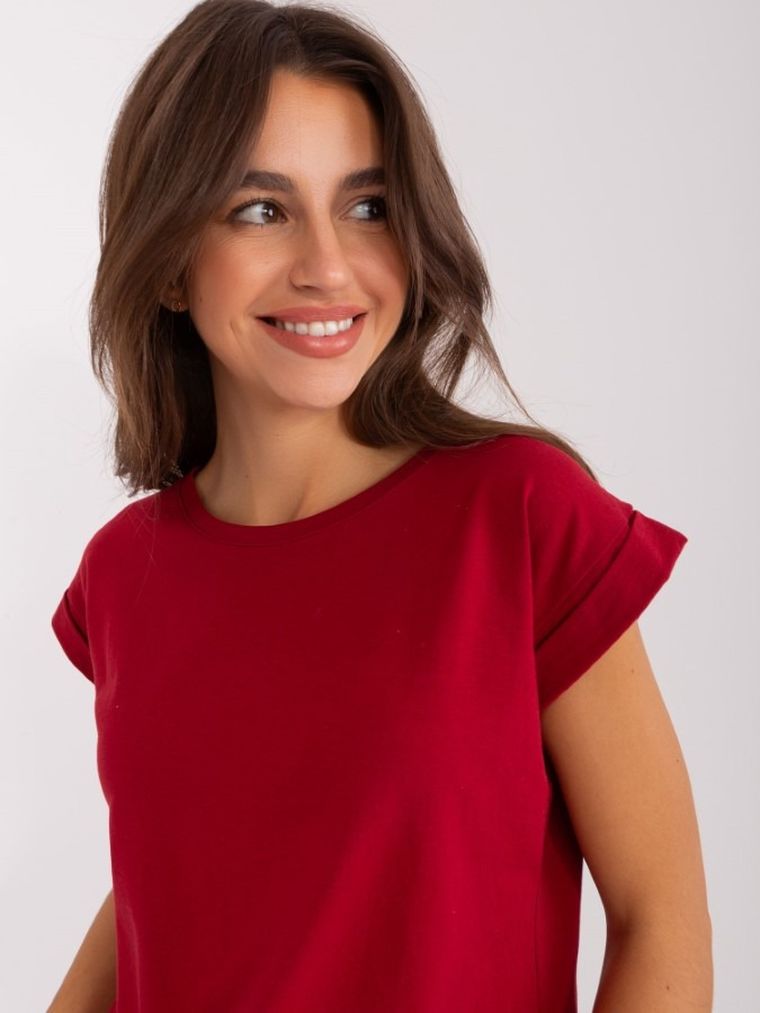 T-shirt damski, bordowy, Basic Feel Good