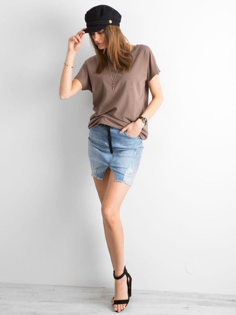 T-shirt damski, brązowy, Basic Feel Good