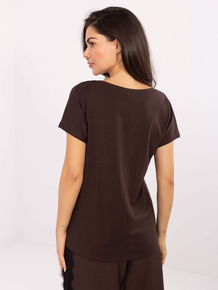 T-shirt damski, brązowy, Basic Feel Good