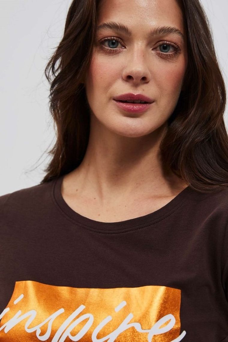 T-shirt damski, brązowy, Moodo