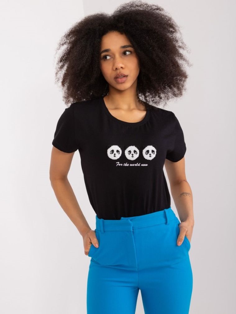 T-shirt damski, czarny, Basic Feel Good