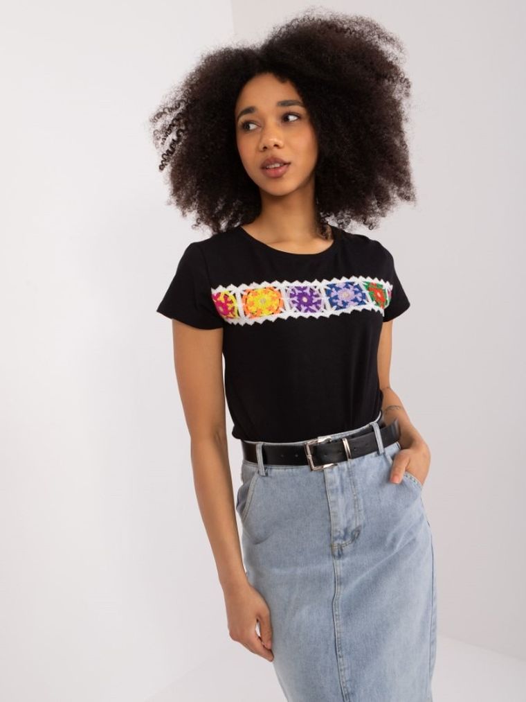 T-shirt damski, czarny, Basic Feel Good