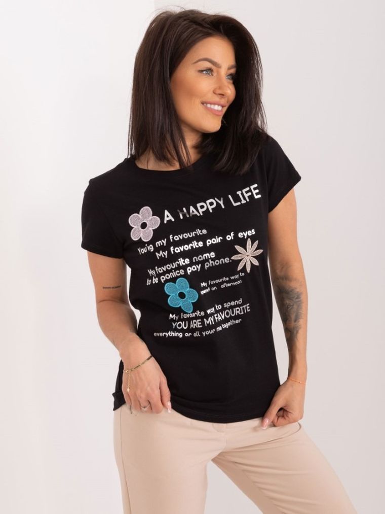 T-shirt damski, czarny, Basic Feel Good