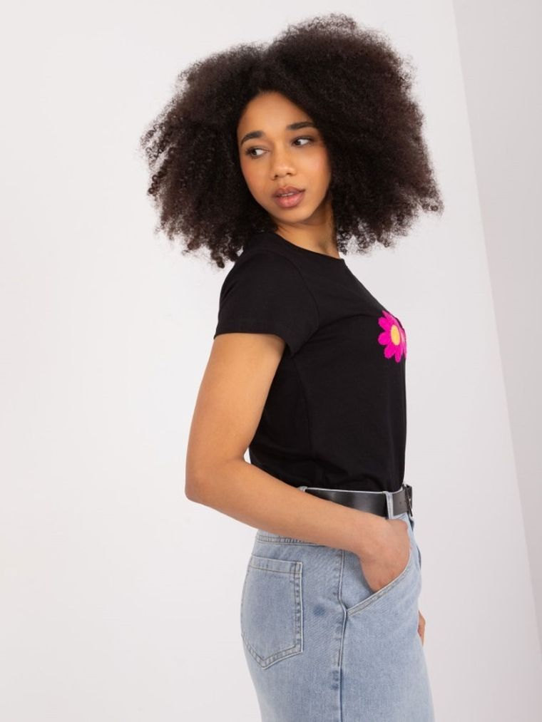 T-shirt damski, czarny, Basic Feel Good