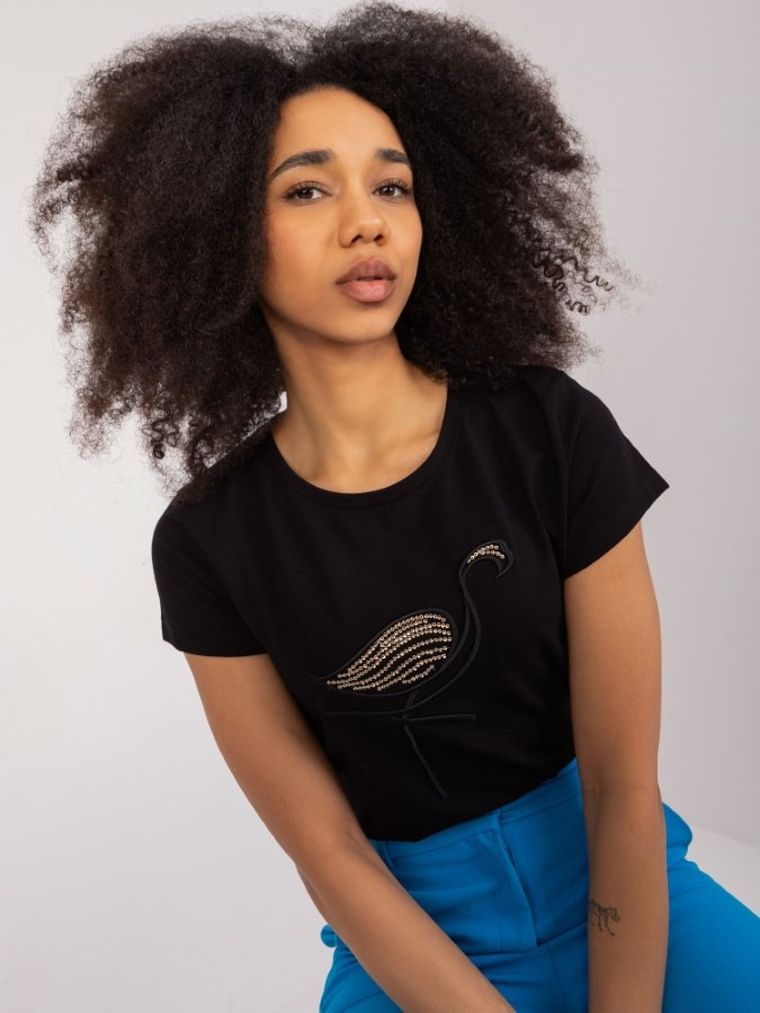 T-shirt damski, czarny, Basic Feel Good