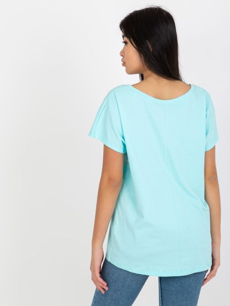 T-shirt damski, miętowy, Basic Feel Good