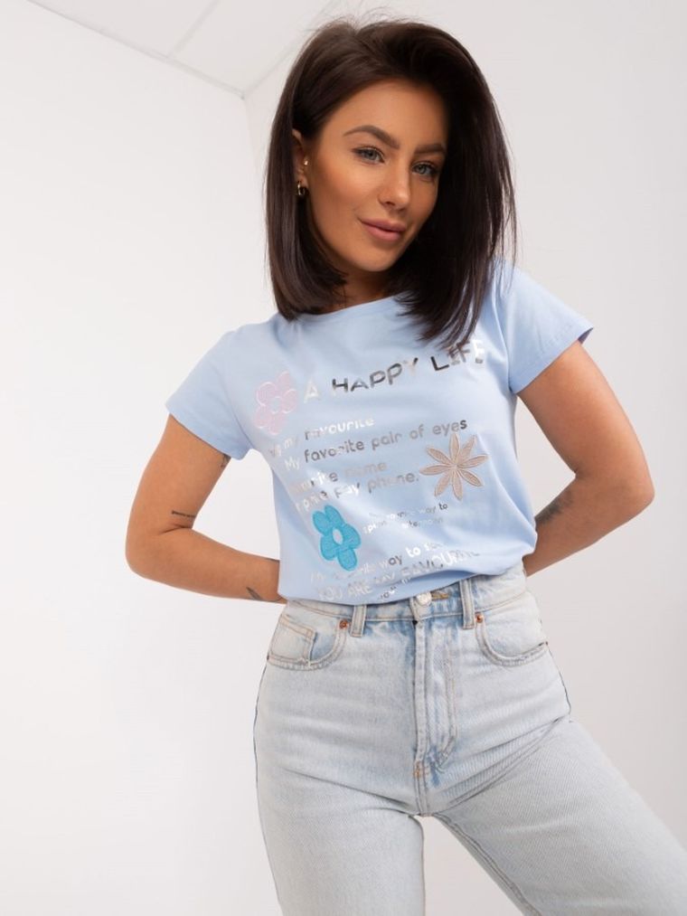 T-shirt damski, niebieski, Basic Feel Good